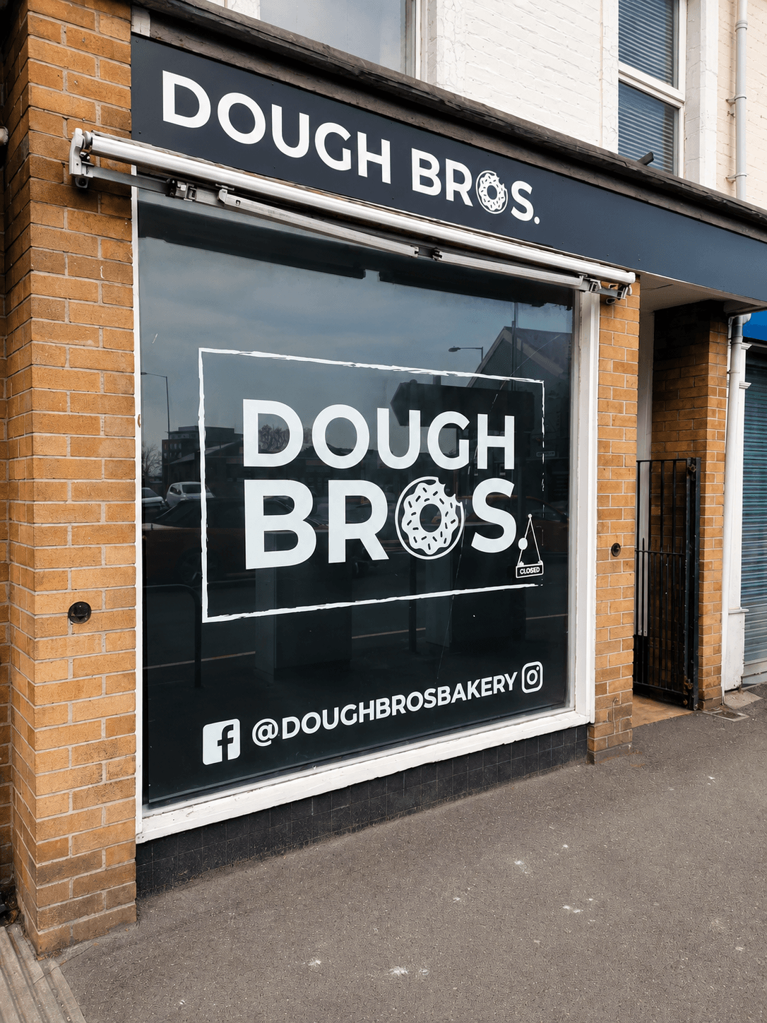 Dough Bros double-sided storefront printed blinds
