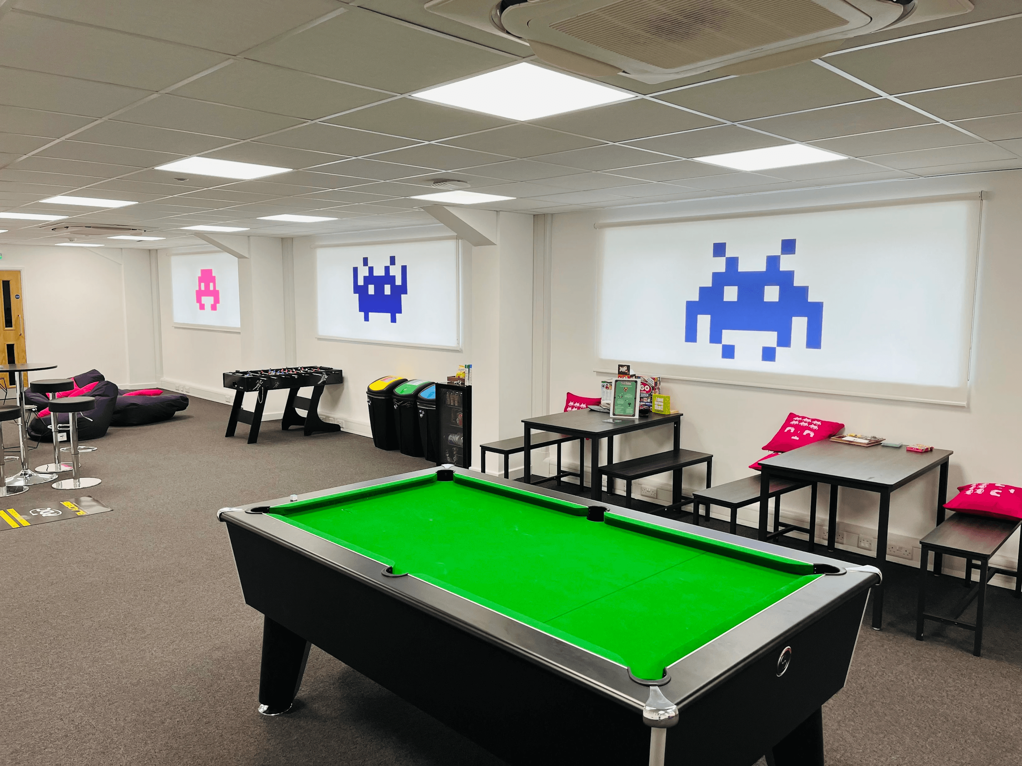 Gaming lounge and fitness facility printed blinds