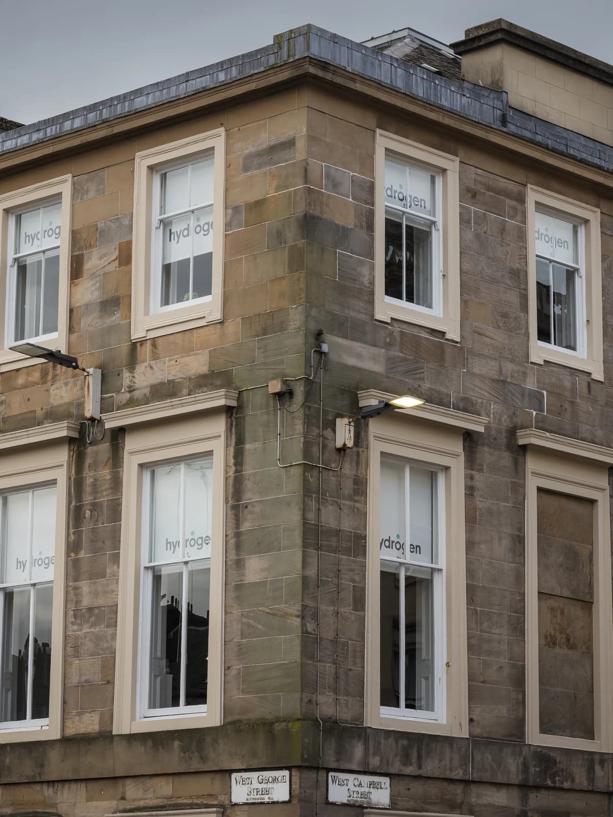 Hydrogen Glasgow office building with custom logo printed window blinds