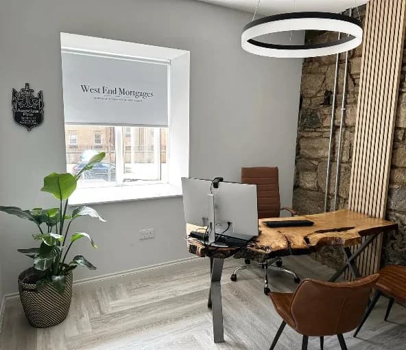 West End Mortgages office with custom printed logo roller blind