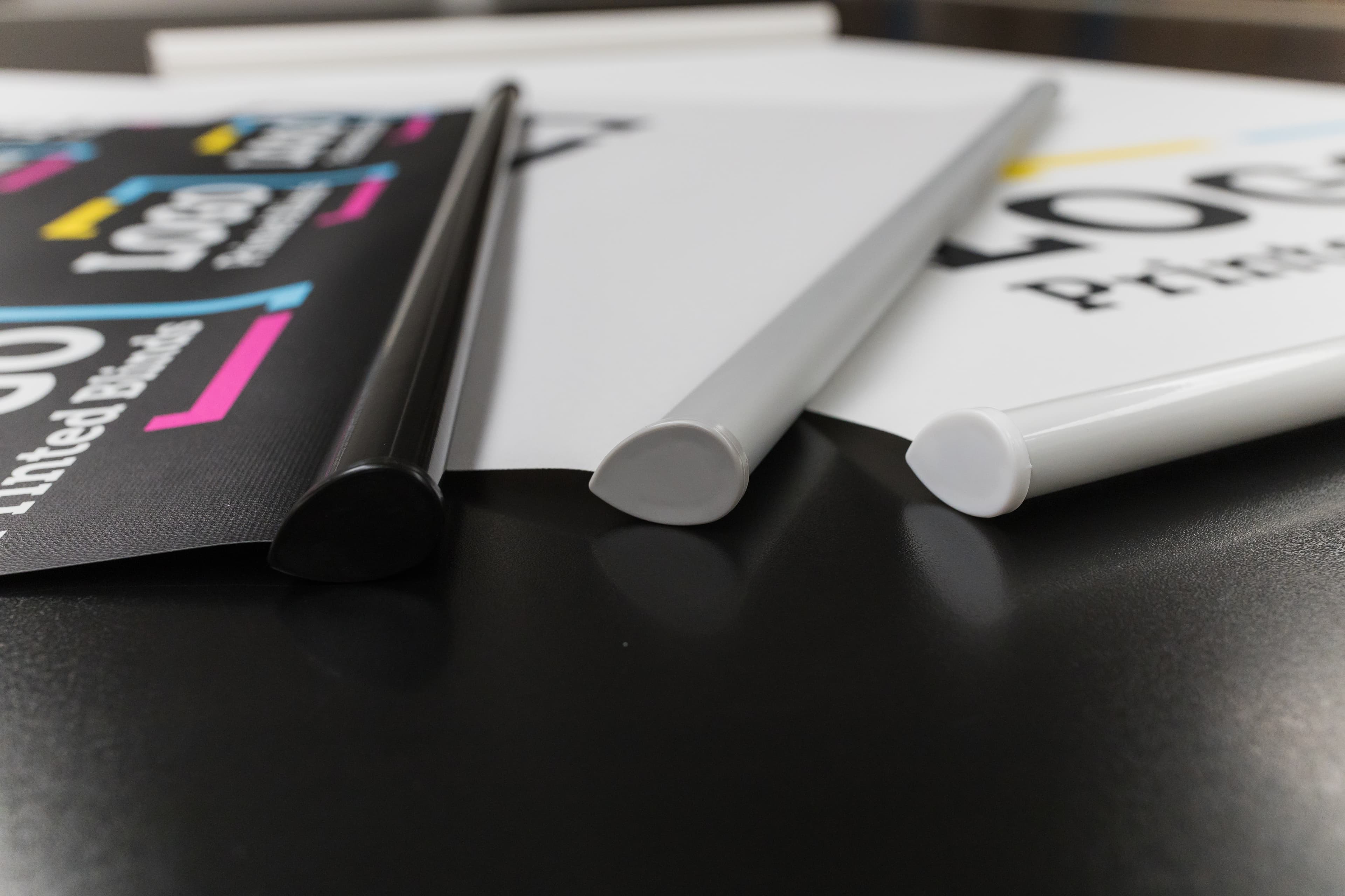 Bespoke logo printed blinds and bottom rail finishes