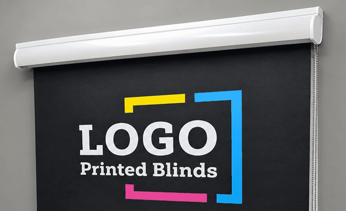Roller blind with headbox cassette fitted outside recess or whiteboard