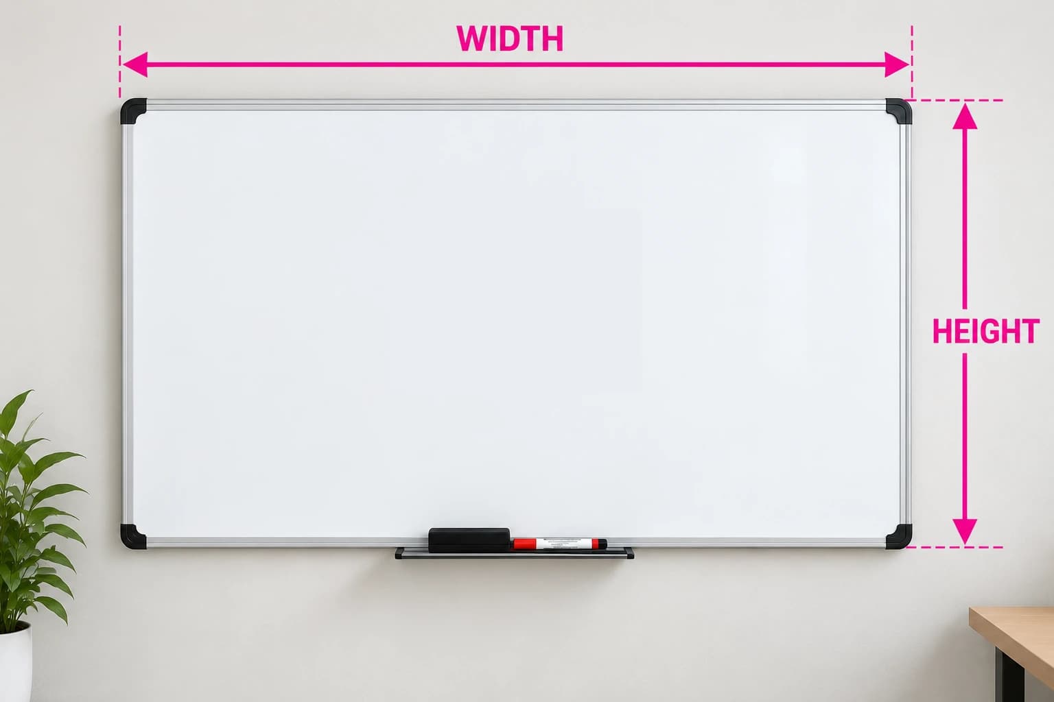 Whiteboard measurement diagram with Width and Height