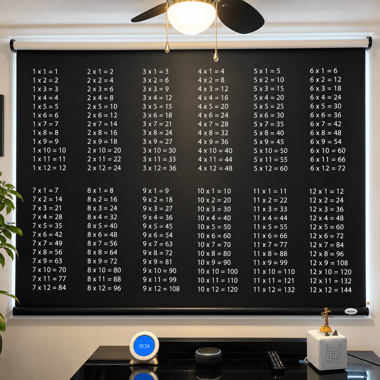 Times tables educational printed roller blind in classroom